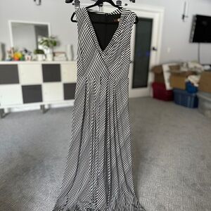 Elegant Cowl Neck Eva Franco Striped Black and White Maxi Dress